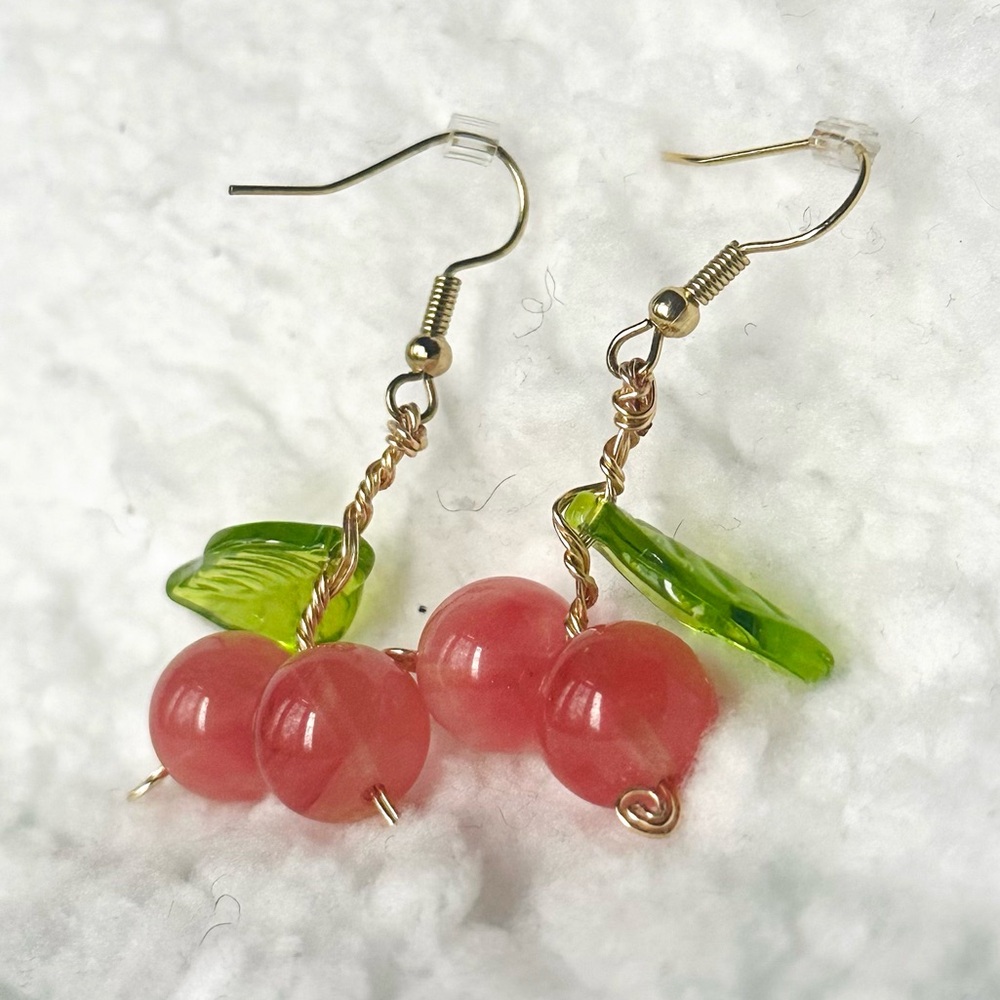 Summer cherry earrings wire and glass bead earrings